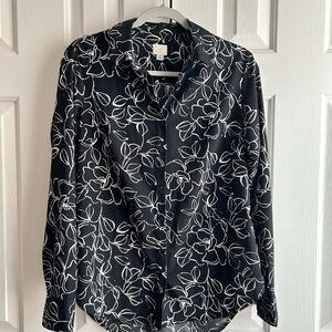 Black and White Floral Button-Up Shirt